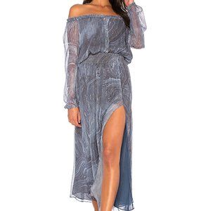 NWT LoveShackFancy smocked silk blue marble dress